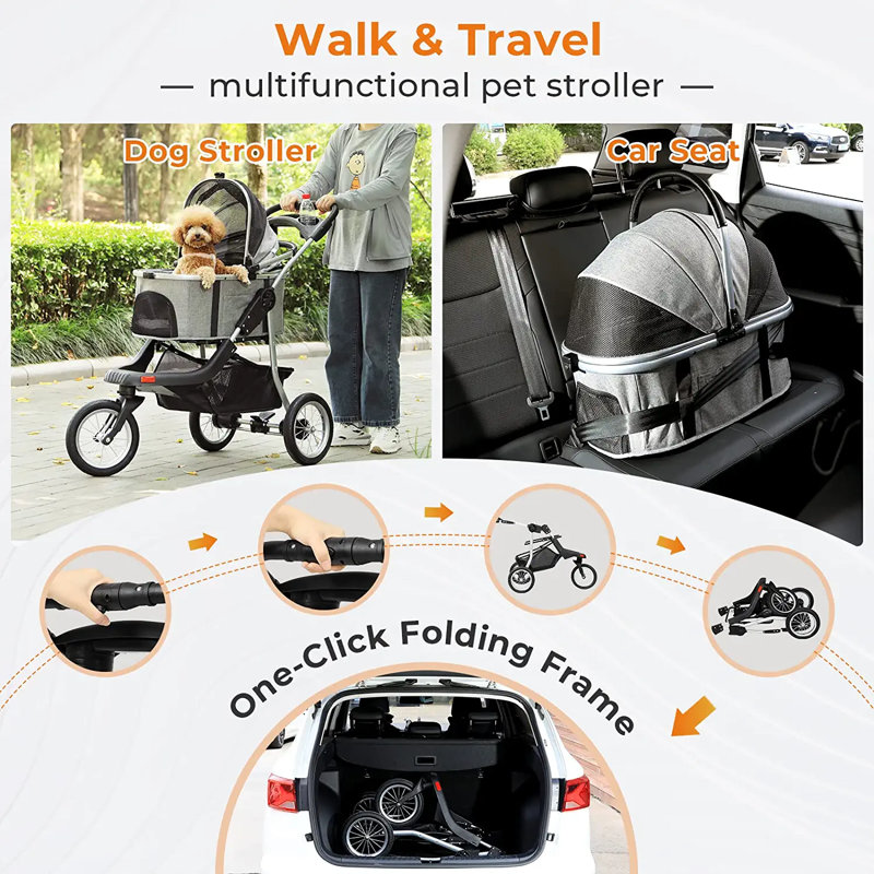 VIAGDO Pet Stroller, Premium 3in1 Large Dog Stroller For Cats/dogs